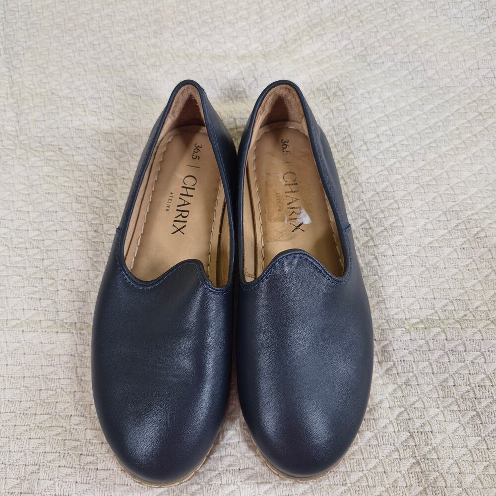 Charix Handmade Midnight Navy Blue Leather Slip-On Loafer Shoes 6.5 / EU 36.5 - Picture 4 of 6